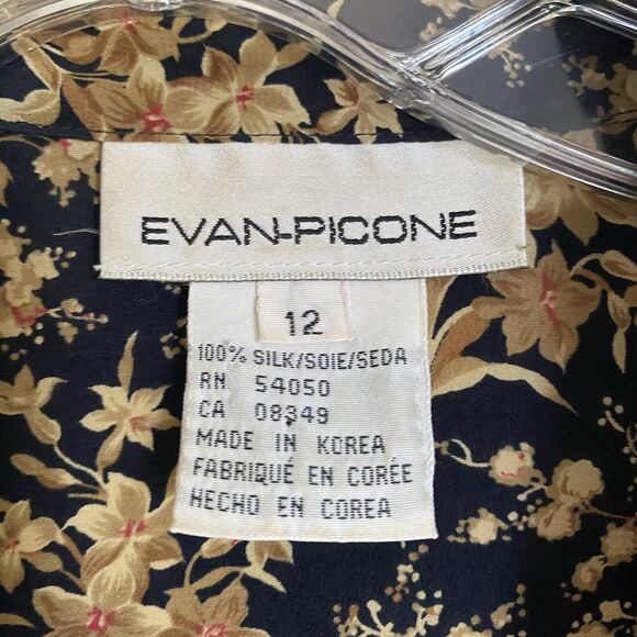 Evan Picone Blouse Top 12 Floral 100% Silk Button Up Long Sleeves Retro Cottage - Picture 5 of 5